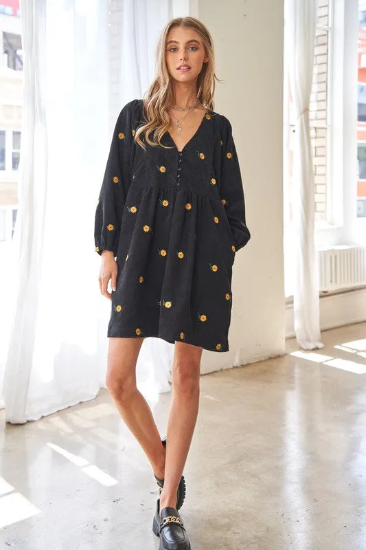 Davi & Dani Corduroy Fabric Quilted Bib Henleystyle Mini Dress