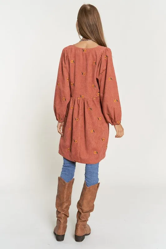 Davi & Dani Corduroy Fabric Quilted Bib Henleystyle Mini Dress