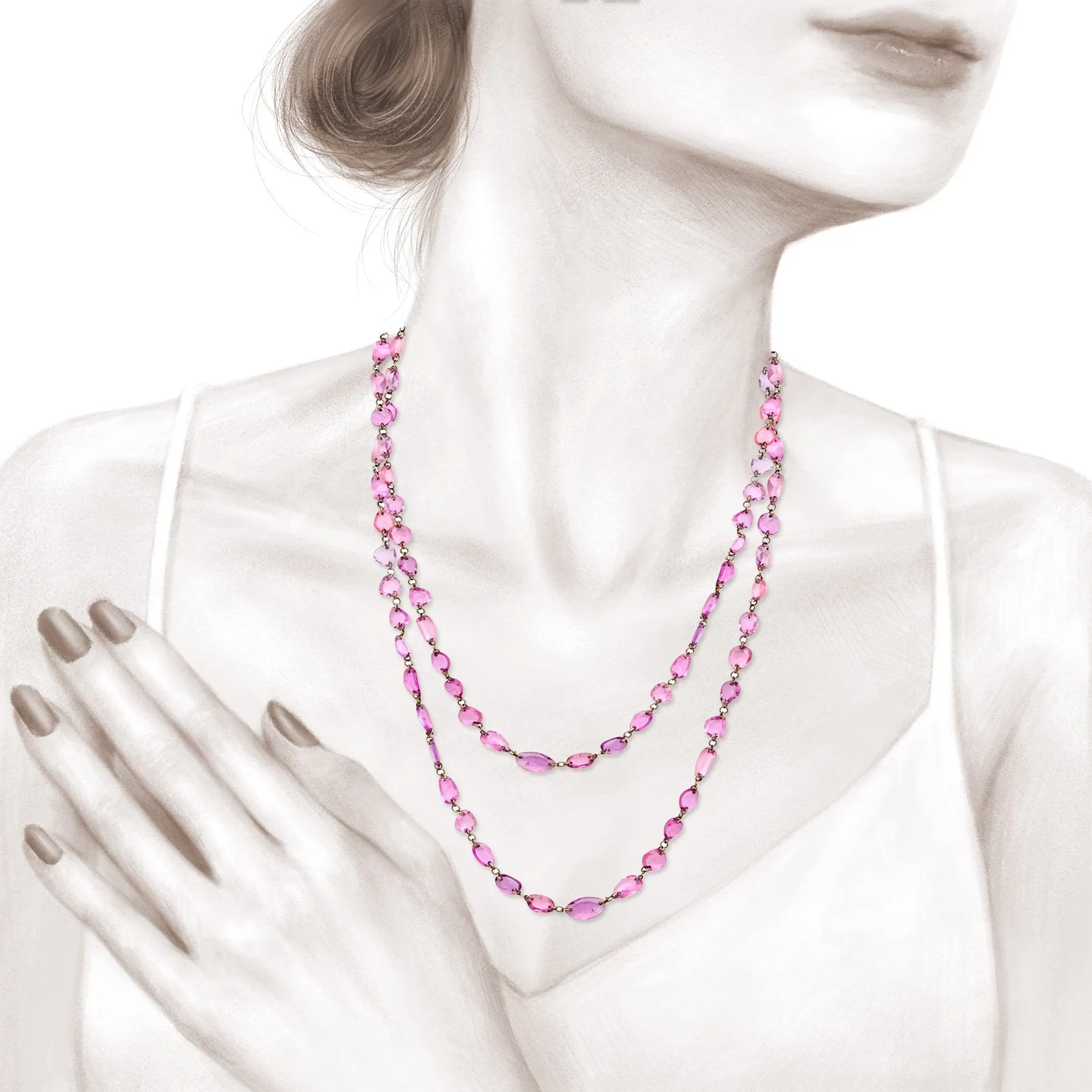 Desert Blooms Mariposa Pink Sapphire Long Necklace