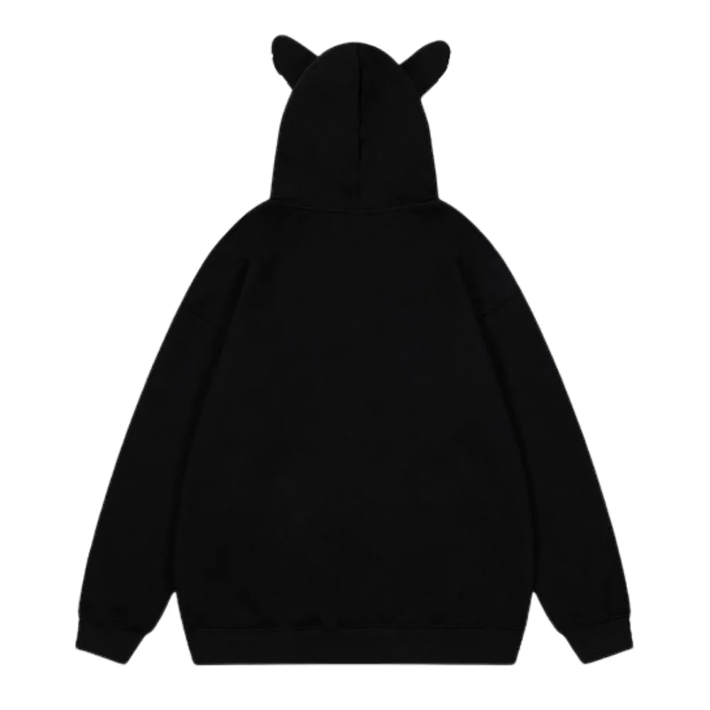 Designer Ear Leopard Print Zip Hoodie