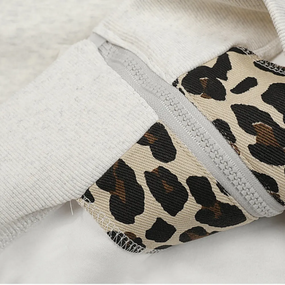 Designer Ear Leopard Print Zip Hoodie