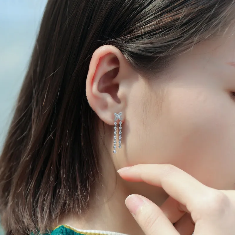 Diamond Lucky Clover Tassel Style Earrings