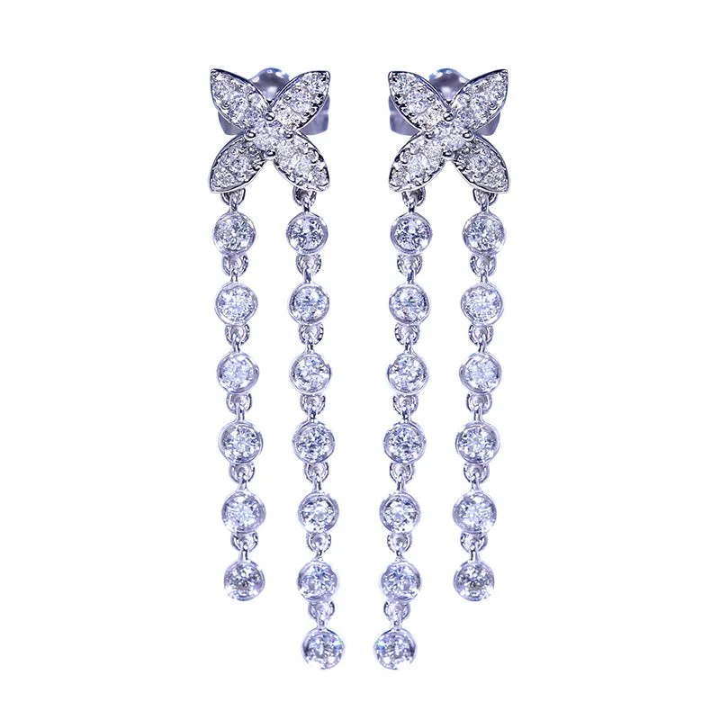 Diamond Lucky Clover Tassel Style Earrings