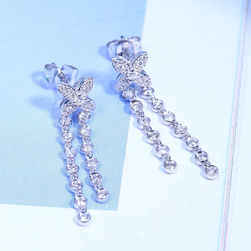 Diamond Lucky Clover Tassel Style Earrings