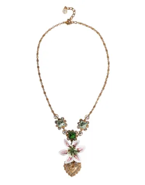 Dolce & Gabbana Gold Brass Lily Crystal Sacred Heart Pendant Necklace