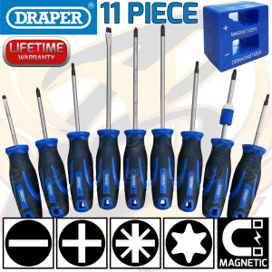 DRAPER 11PCS MAGNETIC SCREWDRIVER SET ( SLOTTED - PHILLIPS - POZIDRIVE - TORX )
