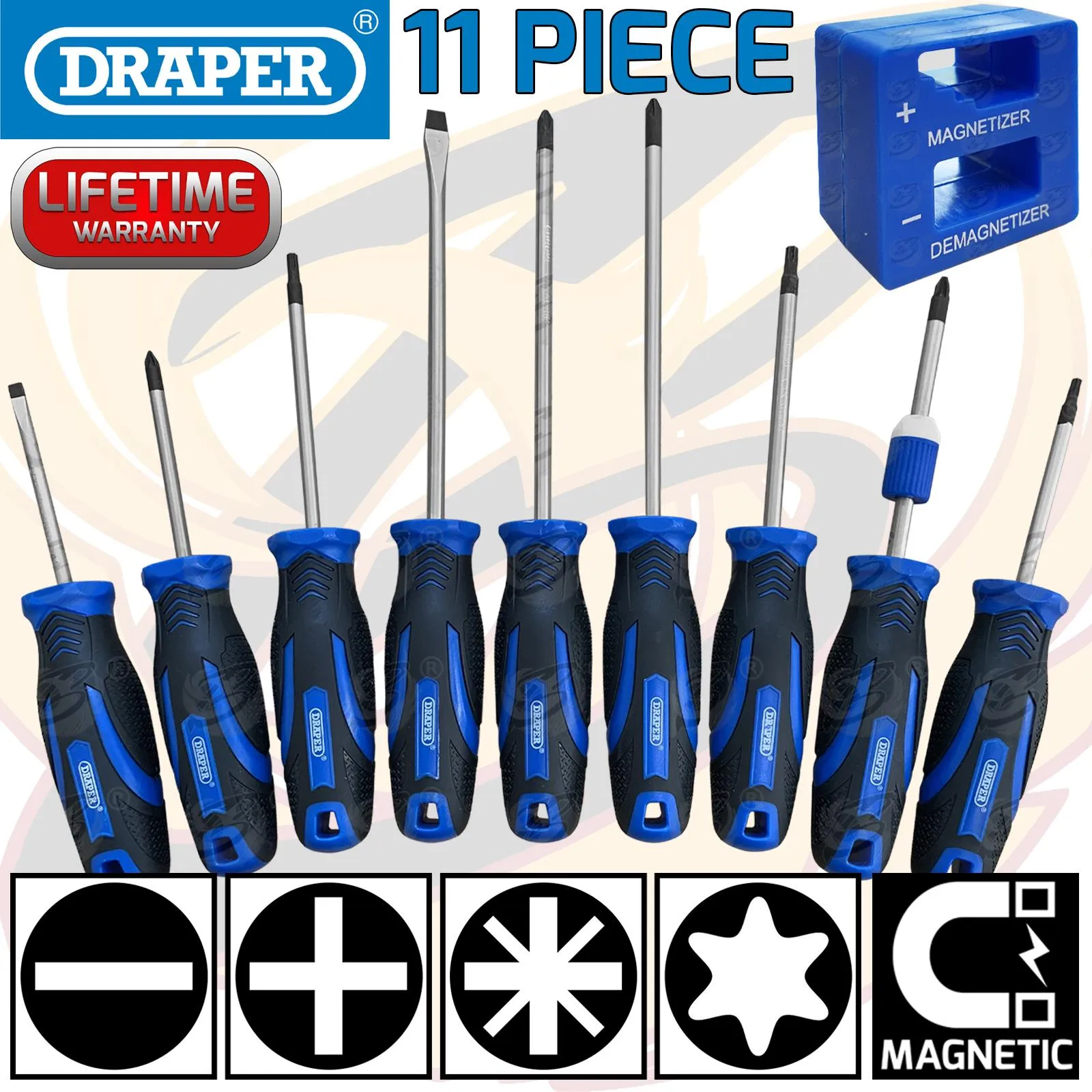 DRAPER 11PCS MAGNETIC SCREWDRIVER SET ( SLOTTED - PHILLIPS - POZIDRIVE - TORX )
