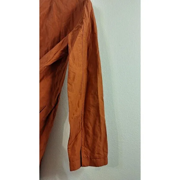 Eileen Fisher Open Front Crinkled Jacket Orange Rust Women's M Travel Work Wear