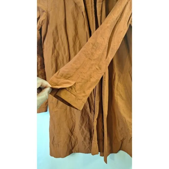 Eileen Fisher Open Front Crinkled Jacket Orange Rust Women's M Travel Work Wear