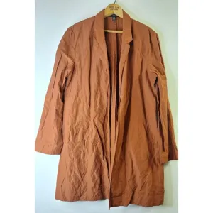 Eileen Fisher Open Front Crinkled Jacket Orange Rust Women's M Travel Work Wear