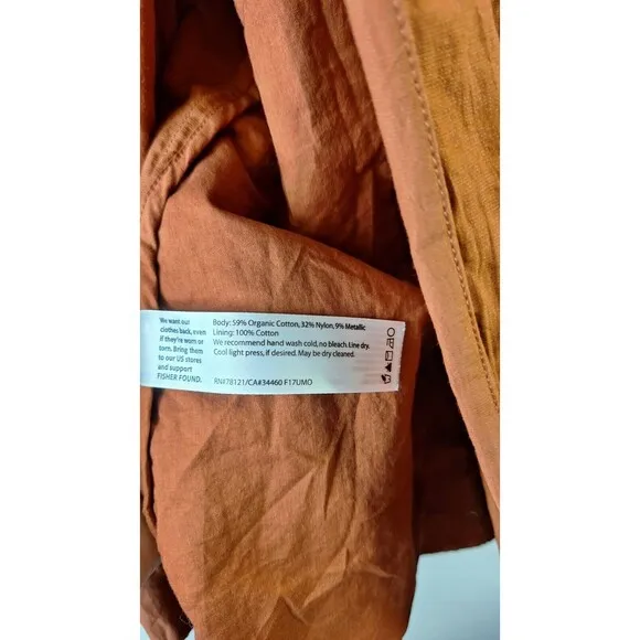 Eileen Fisher Open Front Crinkled Jacket Orange Rust Women's M Travel Work Wear