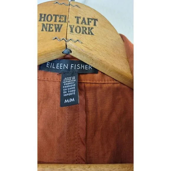 Eileen Fisher Open Front Crinkled Jacket Orange Rust Women's M Travel Work Wear