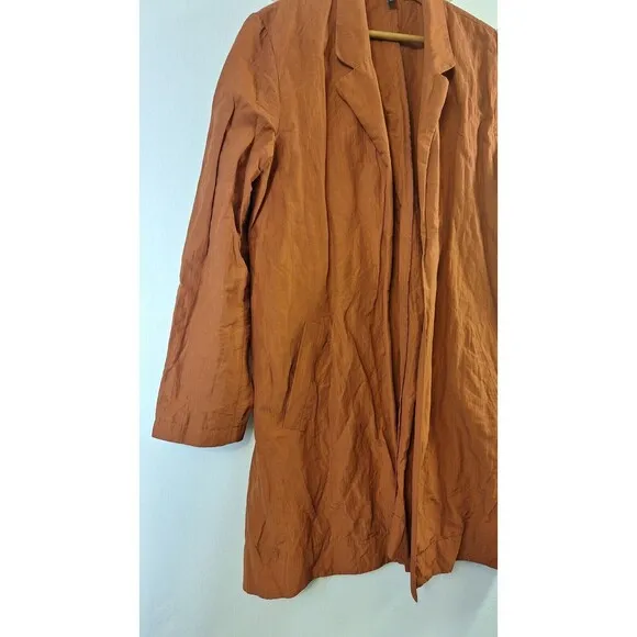 Eileen Fisher Open Front Crinkled Jacket Orange Rust Women's M Travel Work Wear
