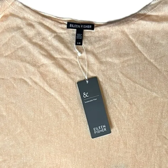 Eileen Fisher Tencel Merino Wool Asymmetrical Top Size Large Peach Alabaster NWT