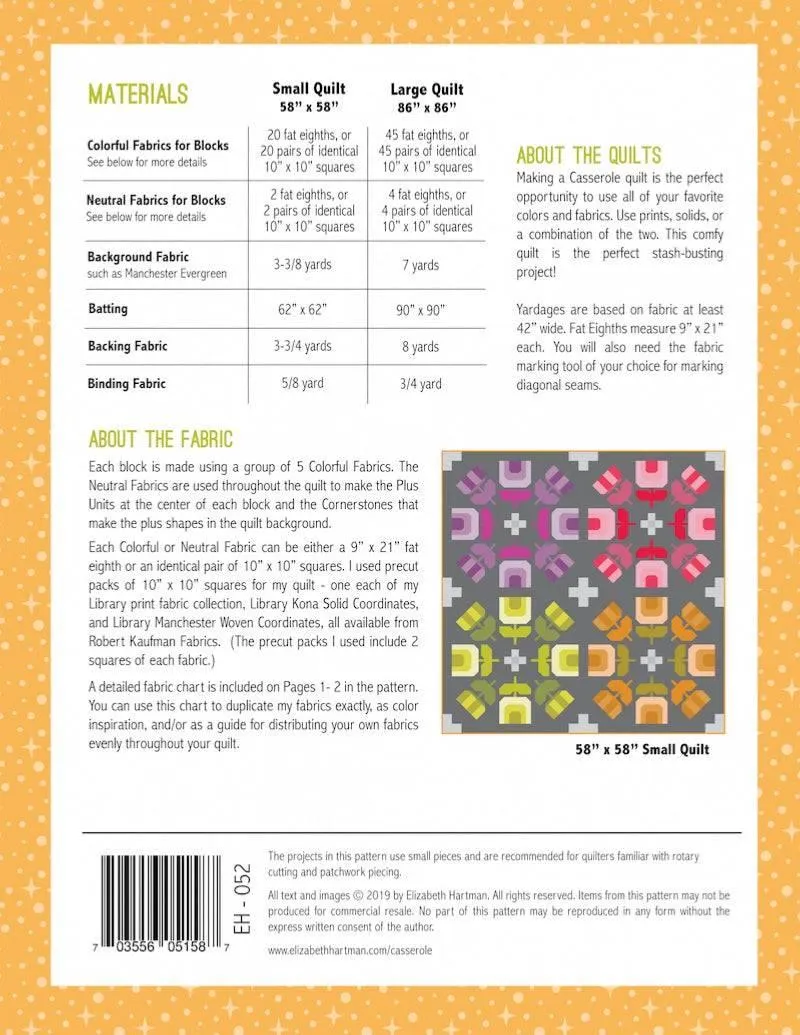 Elizabeth Hartman - Casserole - Quilt Pattern