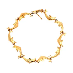 Estate 7" Dolphin Link Bracelet in 14K Yellow Gold