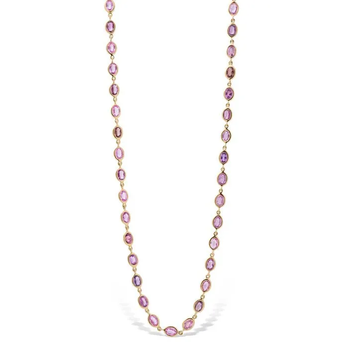 Estate Pink Sapphire Necklace in 18K Yellow Gold