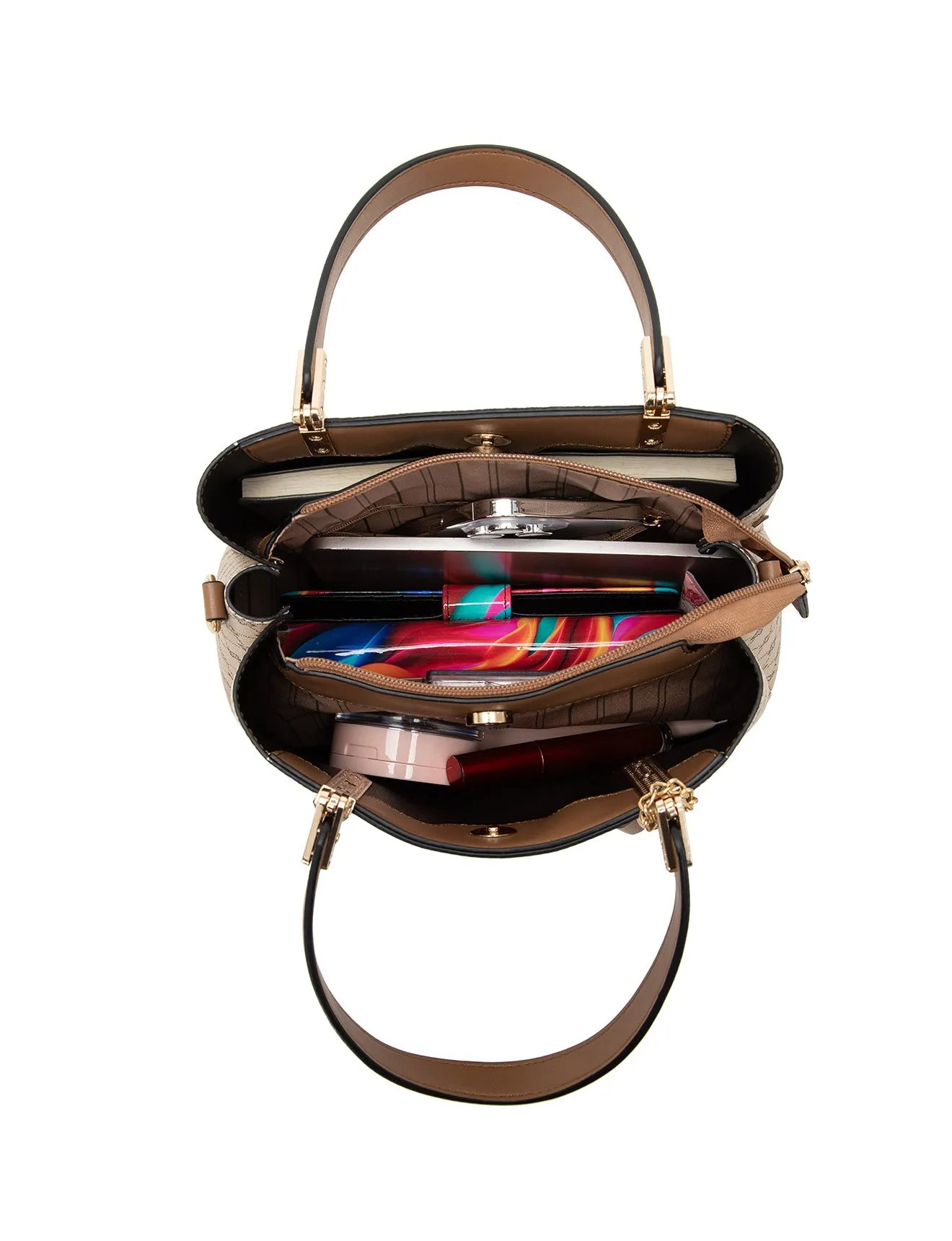 ESTELLE VEGAN TRIPLE COMPARTMENT BAG- XB-2348-BEI-NEW IN