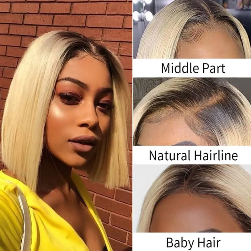 Fabulous Ombre Blonde Color Bob Short Hair Transparent Lace Wig