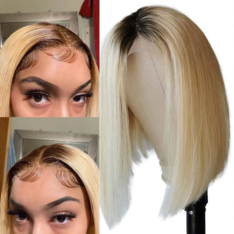 Fabulous Ombre Blonde Color Bob Short Hair Transparent Lace Wig