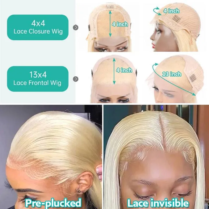 Fabulous Ombre Blonde Color Bob Short Hair Transparent Lace Wig