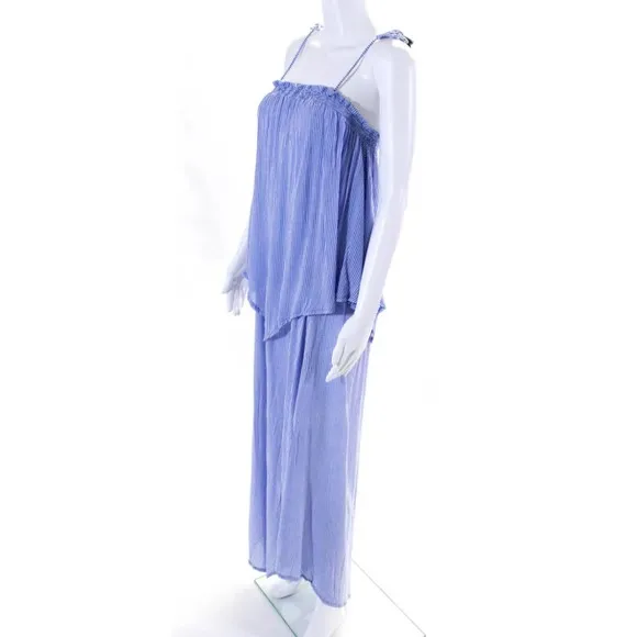 Faithfull The Brand The Beach Edit Escape Blue Striped Maxi Dress M NWT