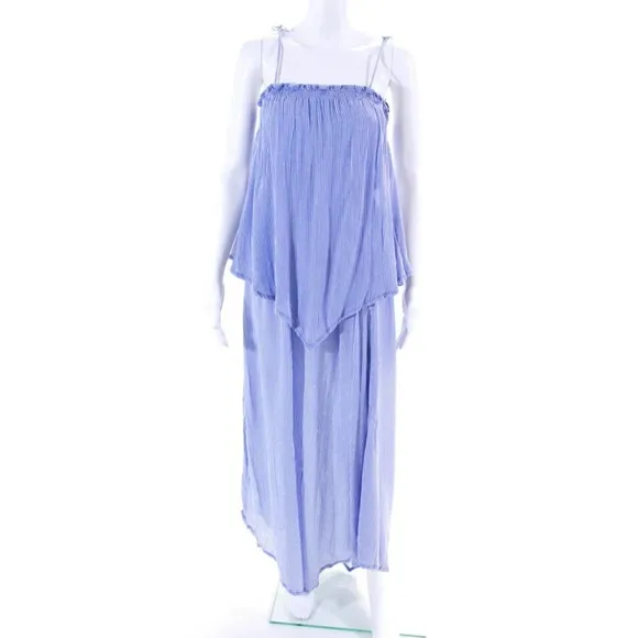 Faithfull The Brand The Beach Edit Escape Blue Striped Maxi Dress M NWT