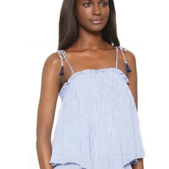 Faithfull The Brand The Beach Edit Escape Blue Striped Maxi Dress M NWT