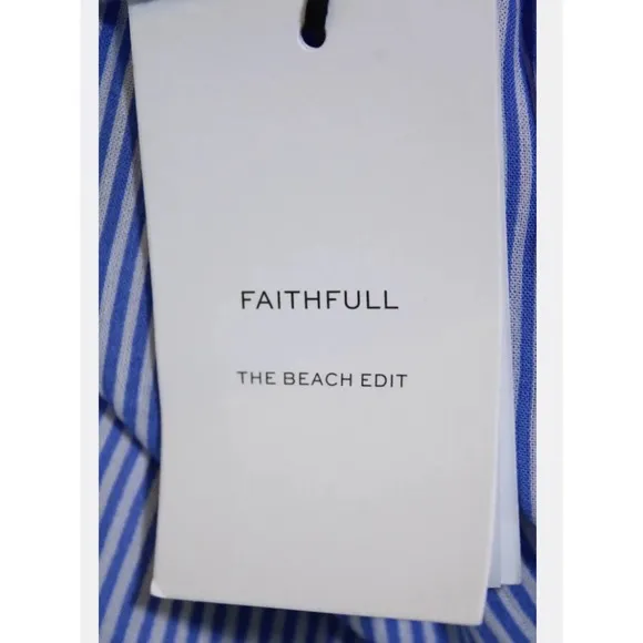 Faithfull The Brand The Beach Edit Escape Blue Striped Maxi Dress M NWT