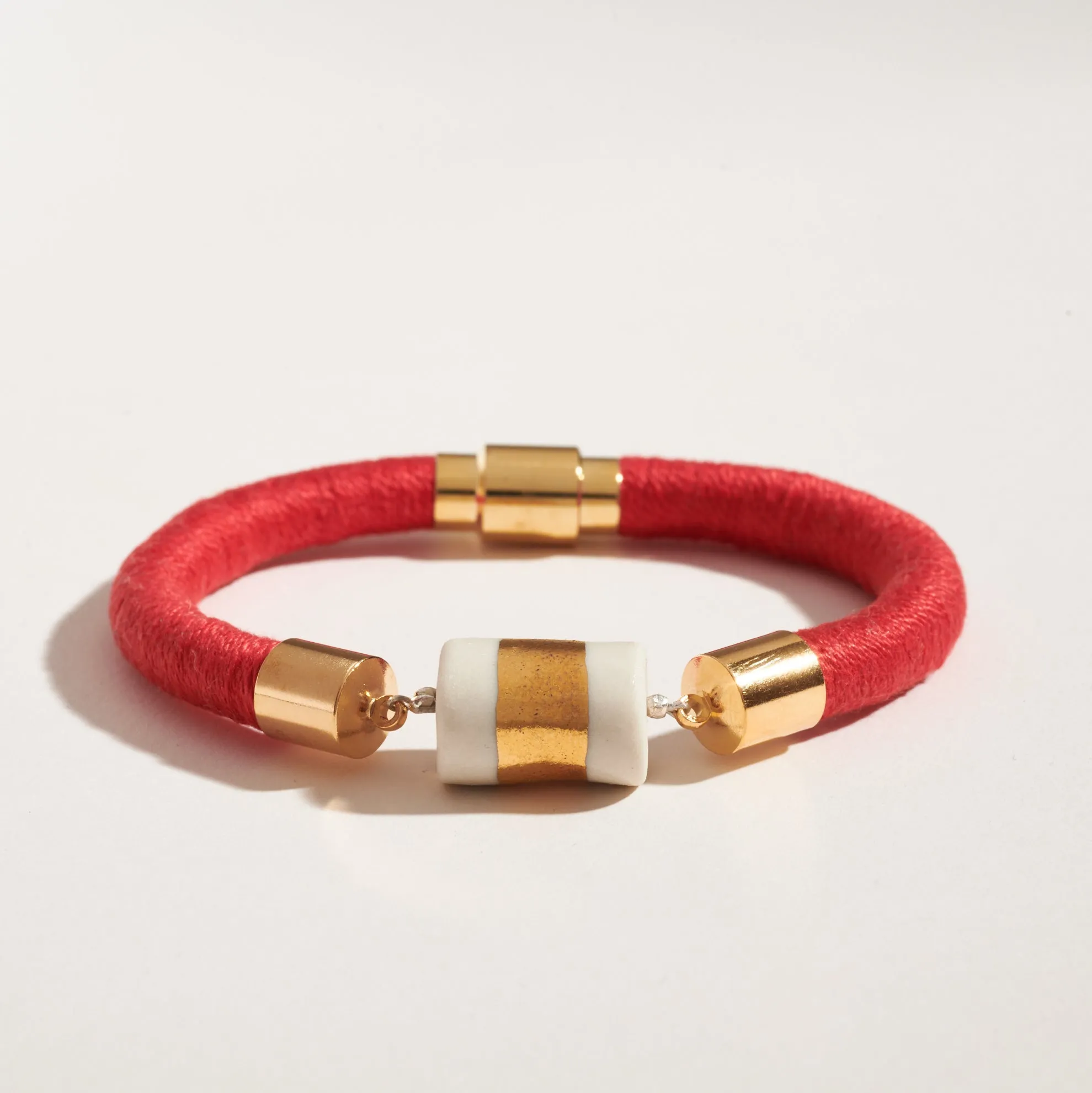 Fiber   Porcelain Gold Vertical Stripe Bracelet