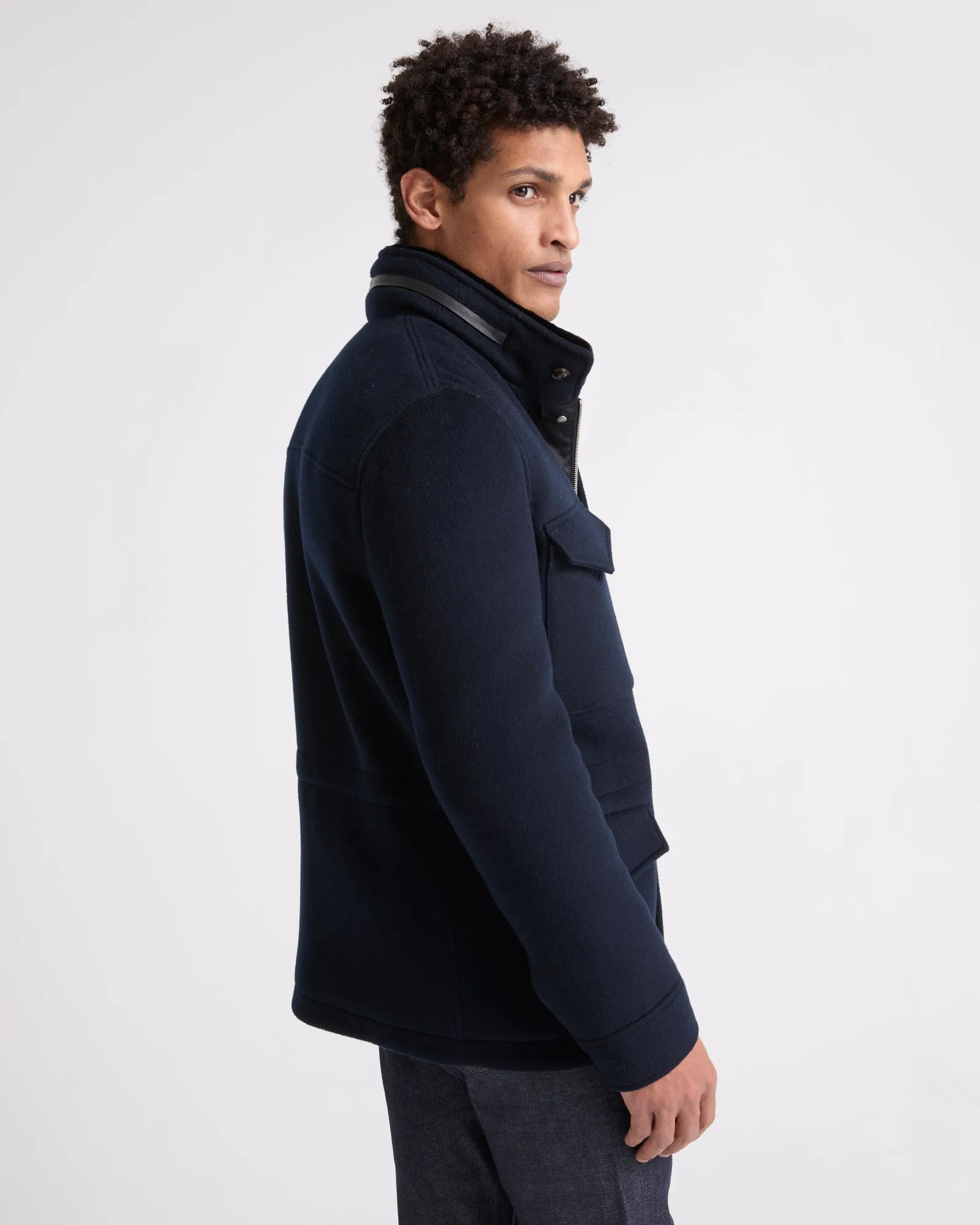 Field jacket in double-sided wool-cashmere with mink trim