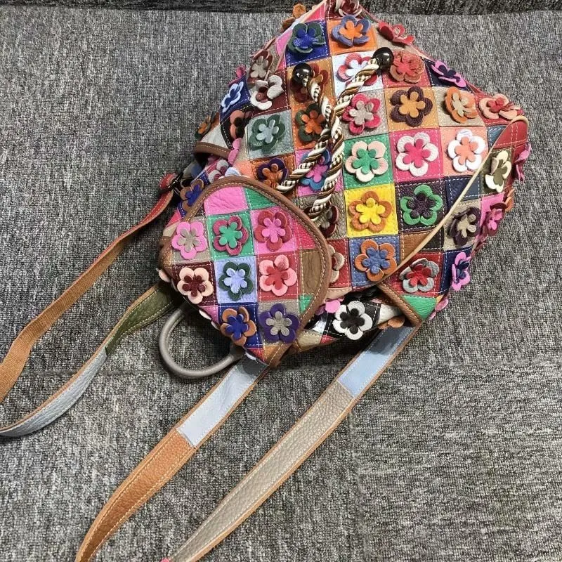 Floral Split Ethnic Style Cowhide Bag