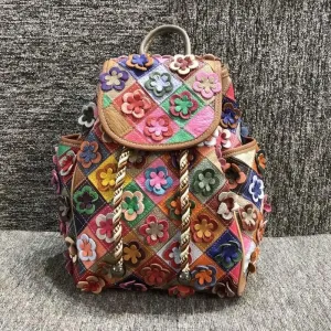 Floral Split Ethnic Style Cowhide Bag