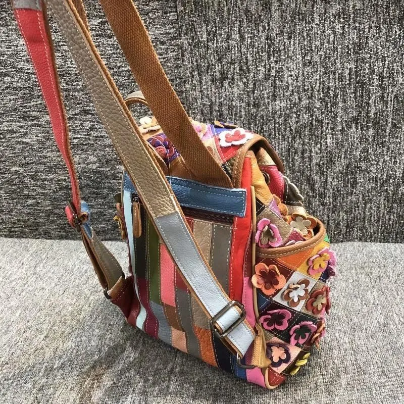 Floral Split Ethnic Style Cowhide Bag