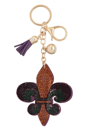 FLUER DE LIS RHINESTONE TASSEL KEYCHAIN