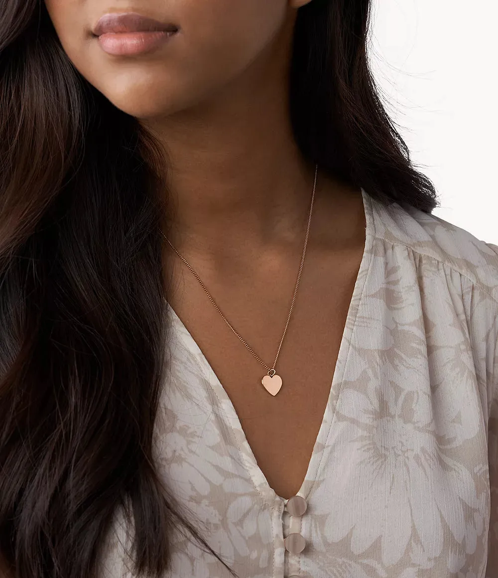 Fossil Drew Heart Rose Gold-Tone Stainless Steel Necklace