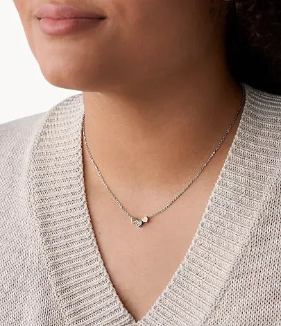 Fossil Heart Tri-Tone Steel Multi Necklace