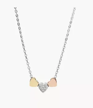 Fossil Heart Tri-Tone Steel Multi Necklace