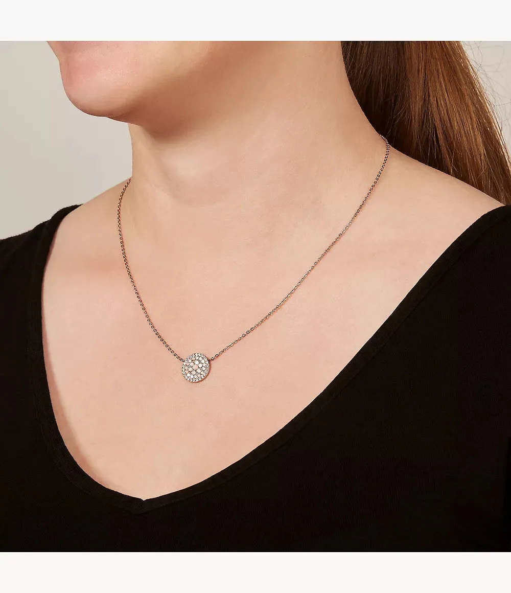 Fossil Pearl Disc Rose -Gold-Tone Pendant Necklace