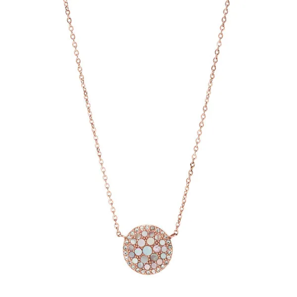 Fossil Pearl Disc Rose -Gold-Tone Pendant Necklace