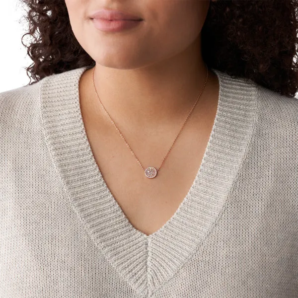 Fossil Pearl Disc Rose -Gold-Tone Pendant Necklace