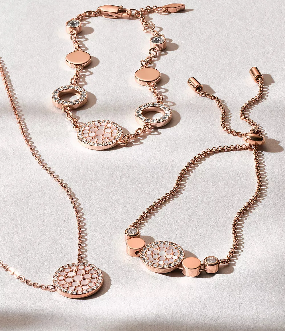 Fossil Pearl Disc Rose -Gold-Tone Pendant Necklace