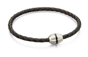 Fred Bennett Skinny Brown Leather Plaited Ss Bracelet