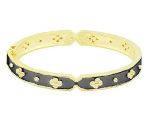 Frieda Rothman Iconic Clover Hinge Bangle - Gold / Black