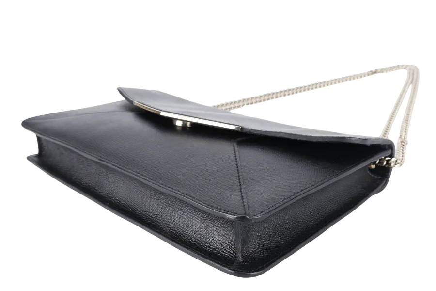 FURLA ENVELOPE CHAIN BAG MEDIUM BLACK CALF LEATHER GOLD HARDWARE NO DUST COVER