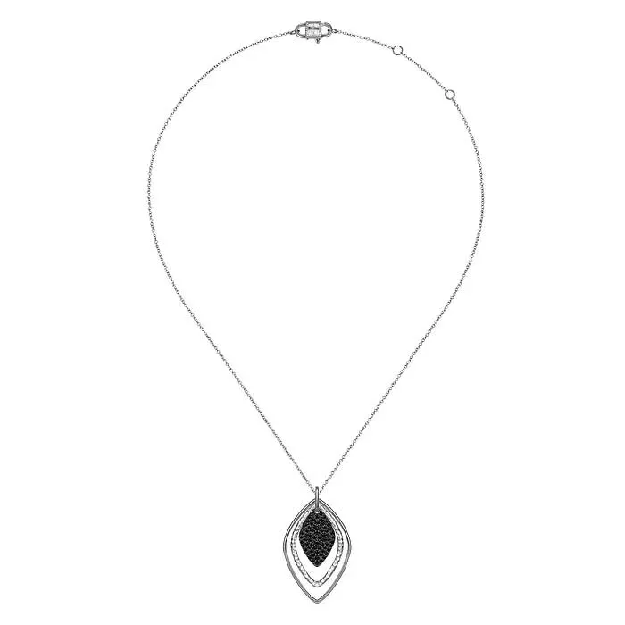 Gabriel & Co. 17.5" Layered Black Spinel Cluster Necklace in Sterling Silver