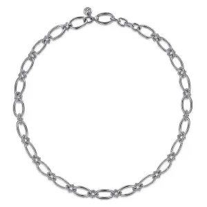 Gabriel & Co. 17" Oval Link Chain Necklace with Bujukan Connectors in Sterling Silver