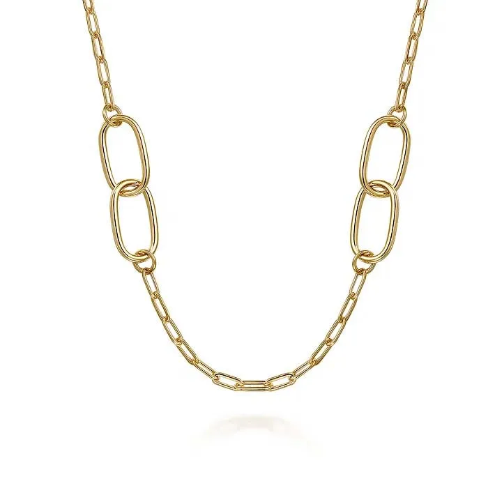 Gabriel & Co. Contemporary Oval Link Stations Necklace in 14K Yellow Gold