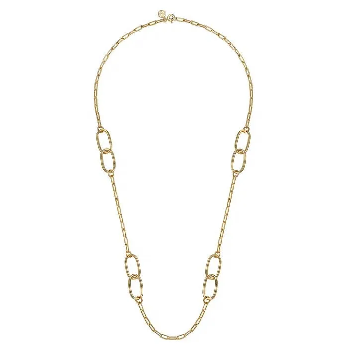 Gabriel & Co. Contemporary Oval Link Stations Necklace in 14K Yellow Gold