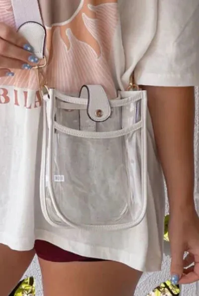 Game Day Cute Clear Crossbody Handbags - Purple, Blue, White, or Tan